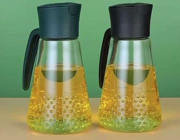 630MLS AUTOMATIC OIL POT OIL DISPENSER AUTO FLIP OLIVE OIL DISPENSER BOTTLE, LEAK-PROOF CONDIMENT CONTAINER WITH AUTOMATIC CAP AND STOPPER,NON-DRIP SPOUT,NON-SLIP HANDLE FOR KITCHEN COOKING BLK& GREEN