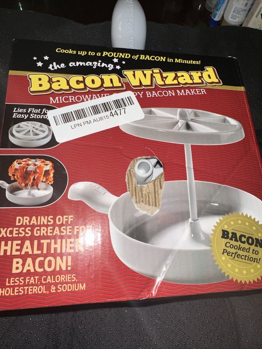 MICROWAVE BACON MAKER (BACON WIZARD) MICROWAVE OVEN EASY HOLIDAY XMAS MEAL PREP AND REDUCE FAT CRISPIER HEALTH QUICK EVERY TIME GREASE CATCHER MAKES CLEAN UP SIMPLE CLEAN GLIDE