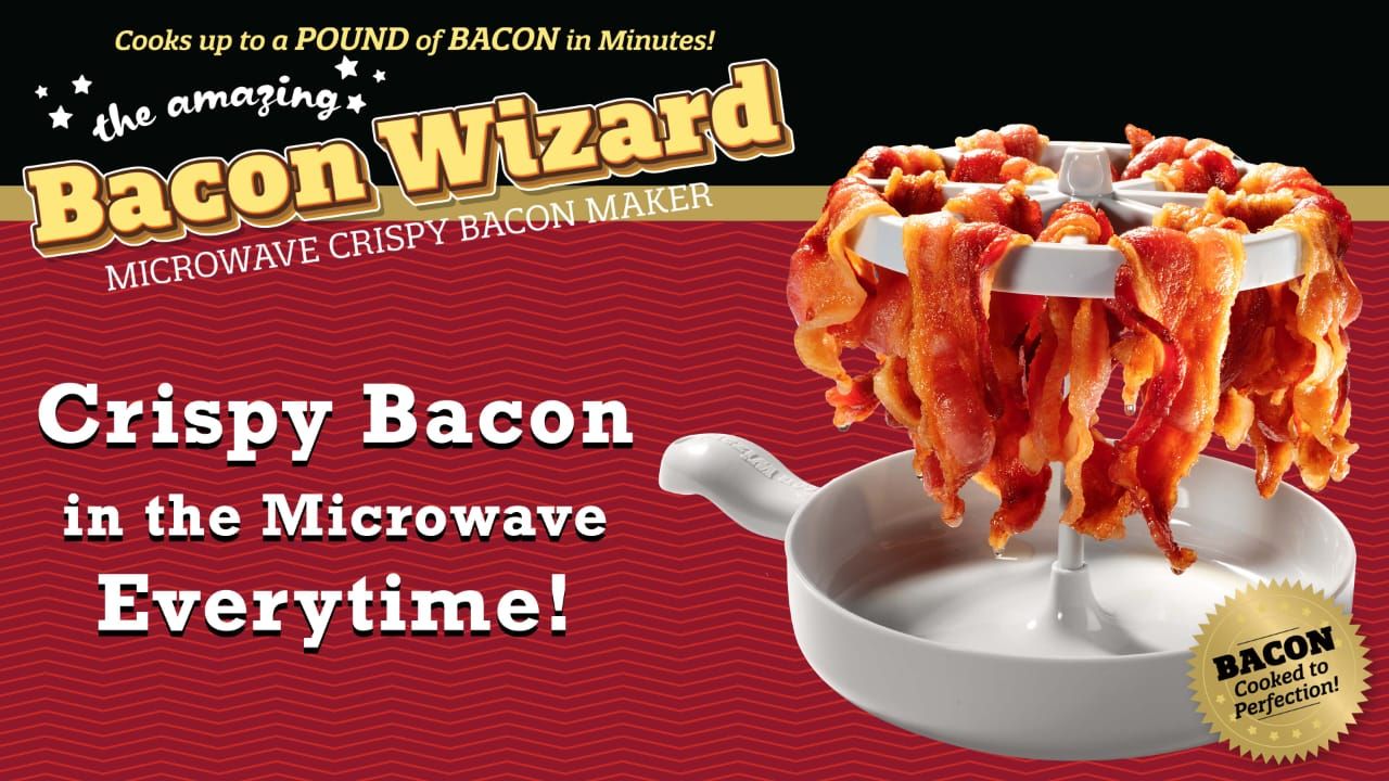 MICROWAVE BACON MAKER (BACON WIZARD) MICROWAVE OVEN EASY HOLIDAY XMAS MEAL PREP AND REDUCE FAT CRISPIER HEALTH QUICK EVERY TIME GREASE CATCHER MAKES CLEAN UP SIMPLE CLEAN GLIDE