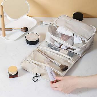 FOLDABLE MAKE-UP/ COSMETIC BAG HANGING TOILETRY BAG WOMEN MEN, TRAVEL KIT FOLDABLE LARGE TOILETRIES ORGANIZER, ROLL UP COSMETICS MAKEUP BAG ACCESSORIES, WATERPROOF ESSENTIALS JEWELLERY CASE