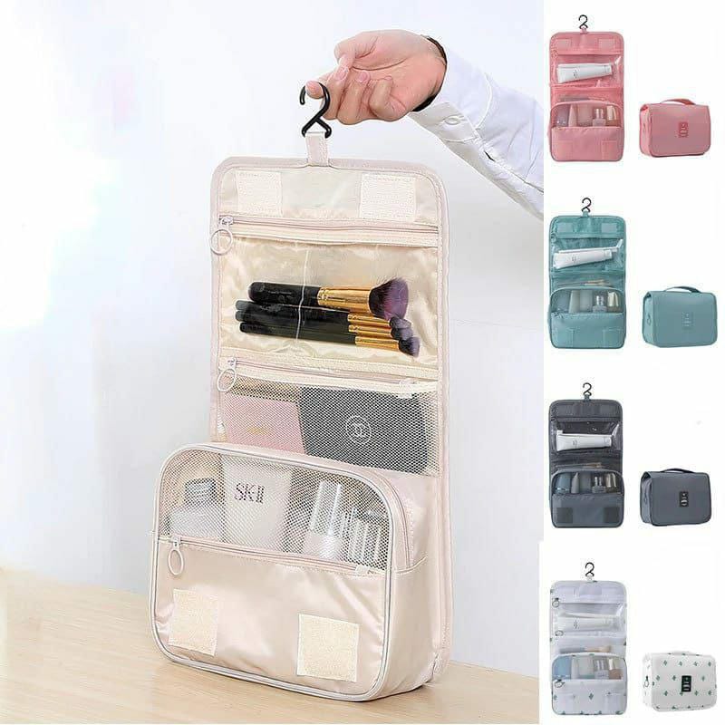 FOLDABLE MAKE-UP/ COSMETIC BAG HANGING TOILETRY BAG WOMEN MEN, TRAVEL KIT FOLDABLE LARGE TOILETRIES ORGANIZER, ROLL UP COSMETICS MAKEUP BAG ACCESSORIES, WATERPROOF ESSENTIALS JEWELLERY CASE