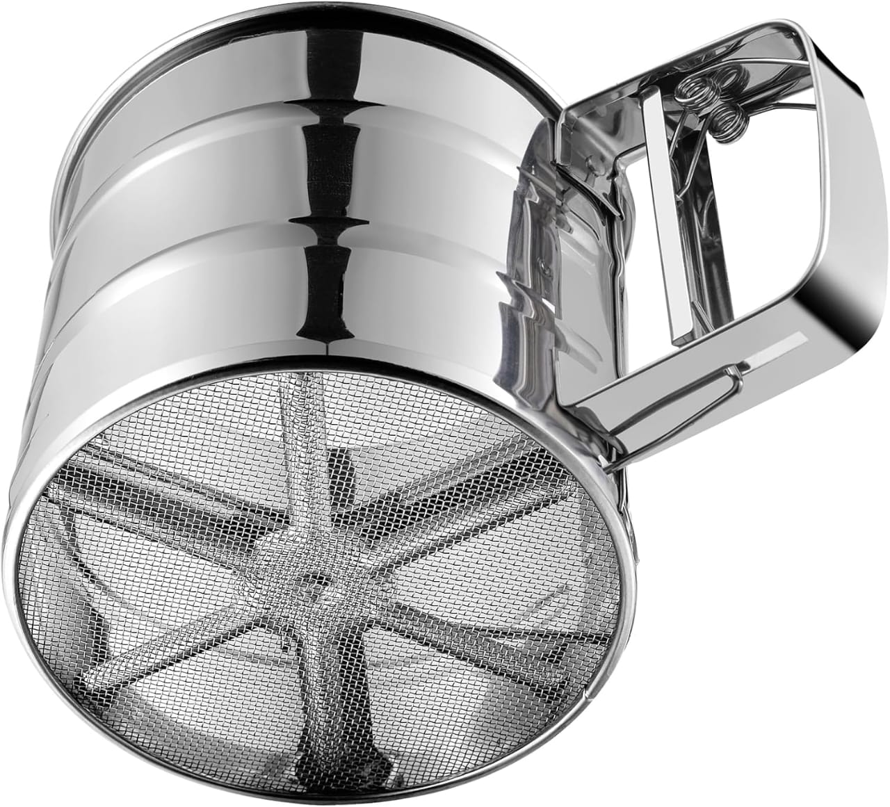 HANDHELD STAINLESS STEEL FLOUR SIEVE FLOUR SIFTER, STAINLESS STEEL SIFTER FOR BAKING, DOUBLE LAYER FINE MESH BAKING SIFTER, ONE HAND PRESS CRANK SIFTER FOR POWDERED SUGAR SHAKER DUSTER, FLOUR SIEVE SI
