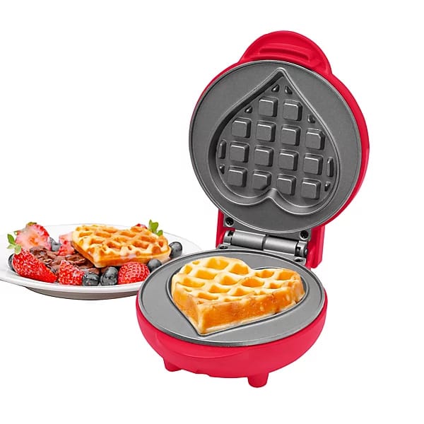 LOVE SHAPE 5 INCH MINI WAFFLE MAKER MINI WAFFLE MAKER(HEART),SMALL WAFFLE MAKER ,MINI WAFFLE IRON FOR KIDS FAMILY AND INDIVIDUALS, NON STICK COOKING PLATES WITH FAST & EVEN HEATING(RED)