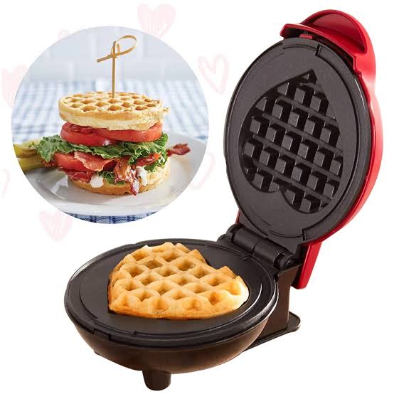 LOVE SHAPE 5 INCH MINI WAFFLE MAKER MINI WAFFLE MAKER(HEART),SMALL WAFFLE MAKER ,MINI WAFFLE IRON FOR KIDS FAMILY AND INDIVIDUALS, NON STICK COOKING PLATES WITH FAST & EVEN HEATING(RED)