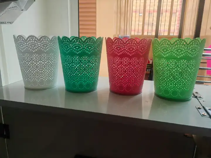MAKEUP BRUSH HOLDER ORGANIZER - STORAGE CUP CONTAINERS FOR VANITY, DESK, COUNTERTOP, PEN HOLDER FOR DESK, ROUND CONTAINER WHITE PINK LIGHT GREEN AND DARK GREEN