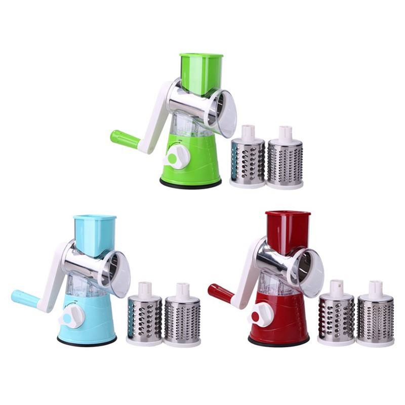 TABLE TOP ROTARY DRUM GRATER WITH 3 SLICING OPTIONS STRONG SUCTION BASE, MULTI-PURPOSE VEGETABLE SLICER ICE SHAVER NUTS GRINDER FOR ICE, VEGETABLES, FRUIT, NUTS