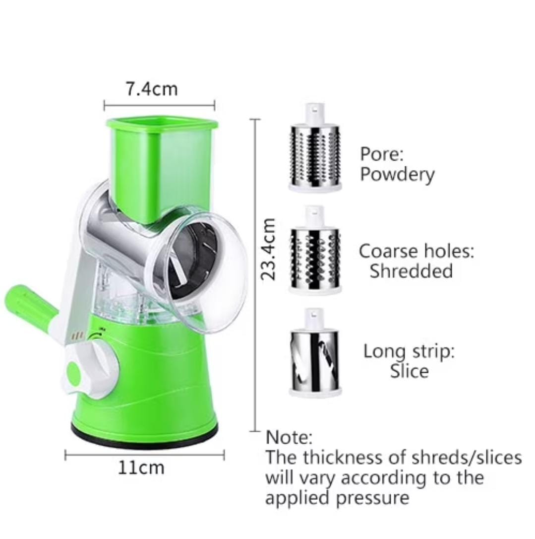 TABLE TOP ROTARY DRUM GRATER WITH 3 SLICING OPTIONS STRONG SUCTION BASE, MULTI-PURPOSE VEGETABLE SLICER ICE SHAVER NUTS GRINDER FOR ICE, VEGETABLES, FRUIT, NUTS