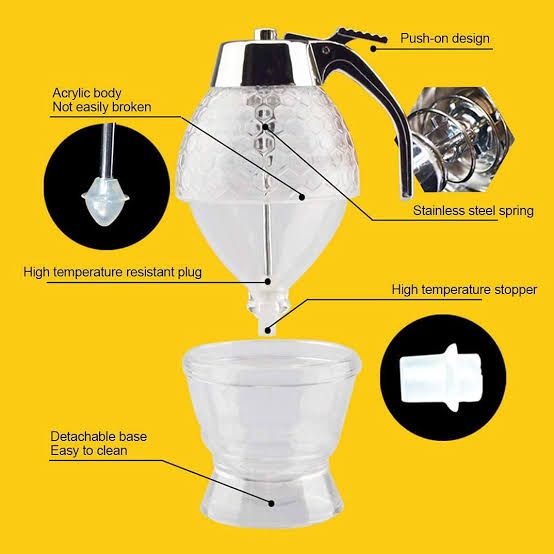 ACRYLIC HONEY DISPENSER WITH STAND HONEY COMB SHAPED HONEY POT, SYRUP AND SUGAR JAR POT, NO DRIP HONEY DISPENSER WITH HIGH CAPACITY HONEY POURER DISPENSER