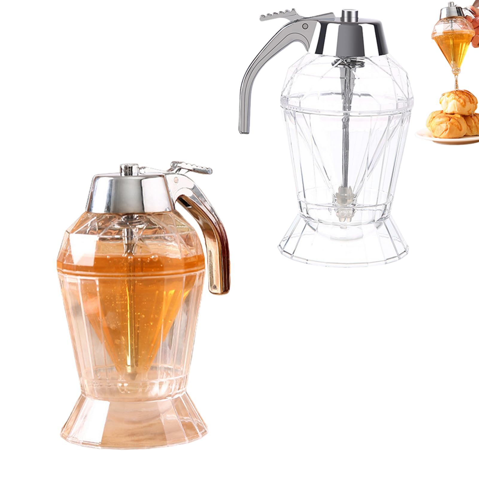 ACRYLIC HONEY DISPENSER WITH STAND HONEY COMB SHAPED HONEY POT, SYRUP AND SUGAR JAR POT, NO DRIP HONEY DISPENSER WITH HIGH CAPACITY HONEY POURER DISPENSER