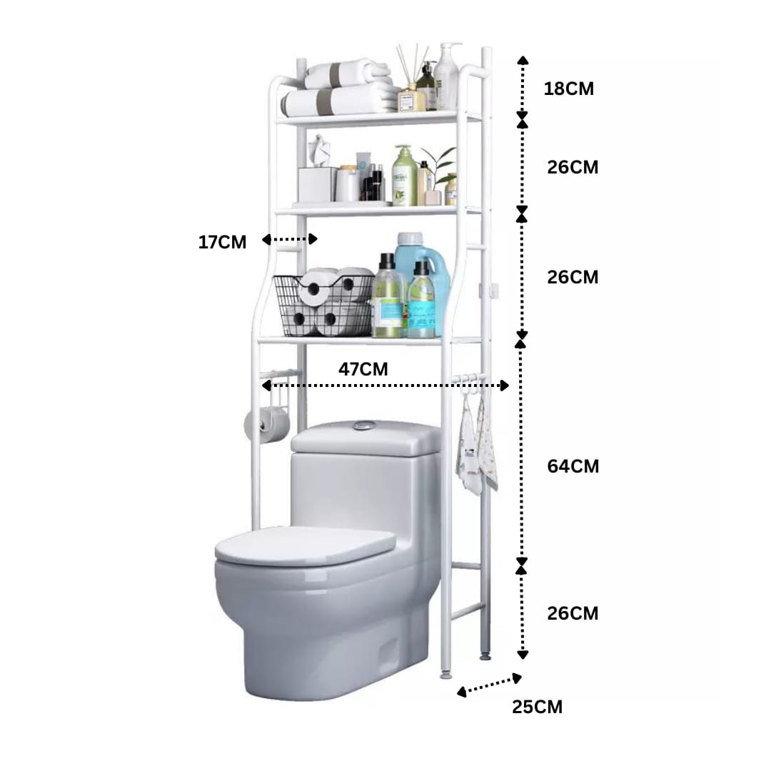 OVER THE TOILET RACK HEAVY GAUGE 153X45X25CM METALLIC 3 LAYER SHELF BATHROOM SPACE SAVER, OVER THE TOILET RACK, BATHROOM CORNER STAND STORAGE ORGANIZER ACCESSORIES, THE WASHING MACHINE, WITH HANGING R