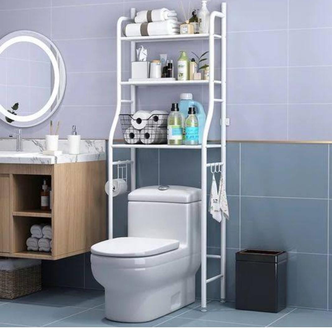 OVER THE TOILET RACK HEAVY GAUGE 153X45X25CM METALLIC 3 LAYER SHELF BATHROOM SPACE SAVER, OVER THE TOILET RACK, BATHROOM CORNER STAND STORAGE ORGANIZER ACCESSORIES, THE WASHING MACHINE, WITH HANGING R