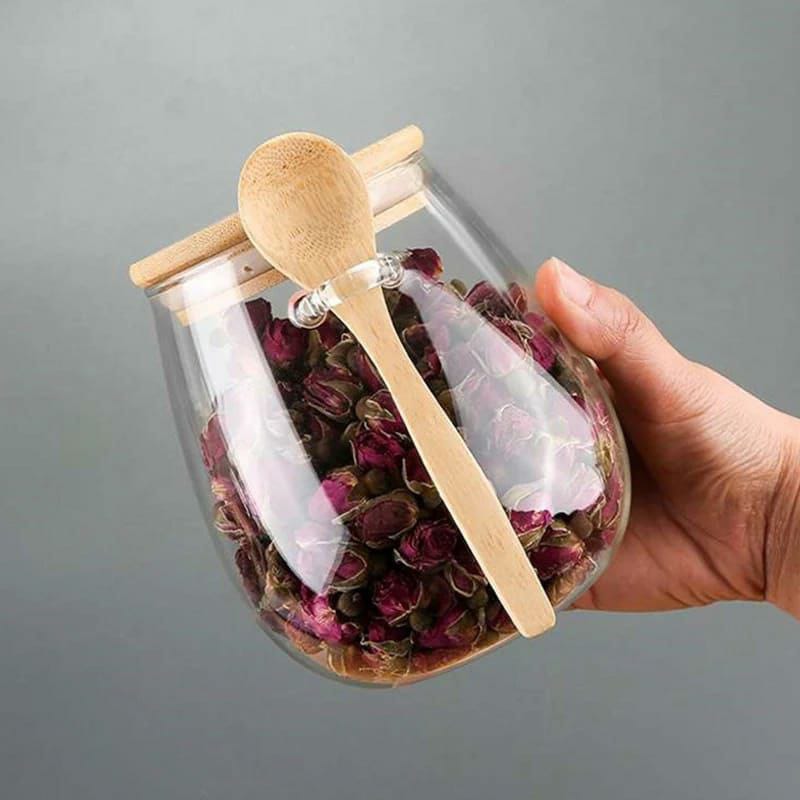 STORAGE CANISTER WITH WOODEN SPOONGLASS STORAGE JARS WITH BAMBOO LIDS AND SPOON -AIRTIGHT STORAGE CONTAINERS GLASS JAR,WIDE MOUTH,LEAK-PROOF,COMES SUITABLE FOR COFFEE BEANS, TEA LEAVES,GRAINS, DRIED F