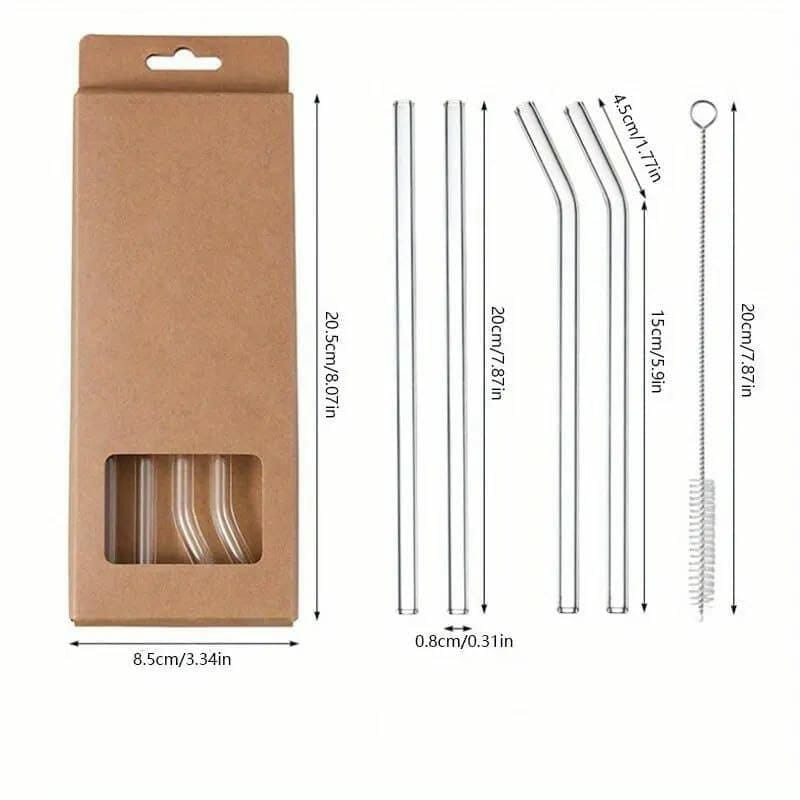 4 REUSABLE GLASS STRAWS BOROSILICATE GLASS STRAWS SHATTER RESISTANT FOR  TUMBLER,  BPA FREE, REUSABLE DRINKING STRAWS CLEAR BENT SKINNY FOR ICED COFFEE AND HOT DRINKS