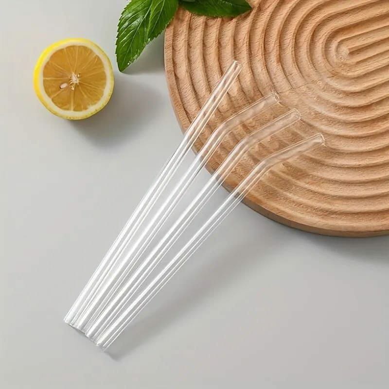 4 REUSABLE GLASS STRAWS BOROSILICATE GLASS STRAWS SHATTER RESISTANT FOR  TUMBLER,  BPA FREE, REUSABLE DRINKING STRAWS CLEAR BENT SKINNY FOR ICED COFFEE AND HOT DRINKS