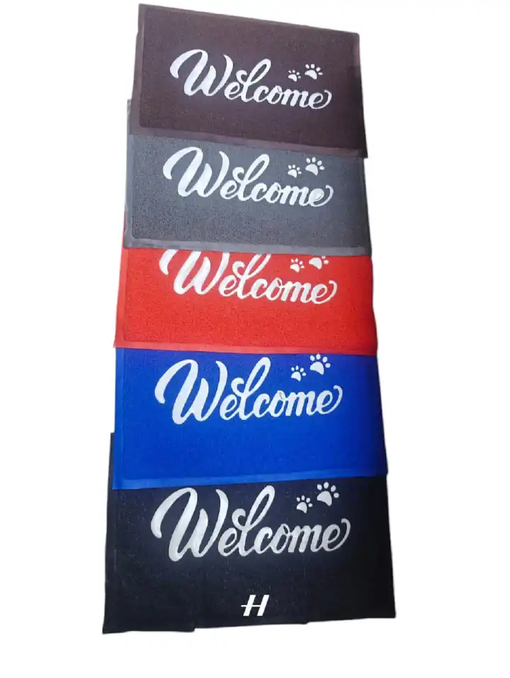 WELCOME DOOR STEP ROUGH RAG CARPET WELCOME FRONT DOOR MAT, HEAVY DUTY EASY CLEAN DOORMAT INDOOR OUTDOOR, WATERPROOF QUICK DRY FLOOR MAT FOR HOME, GARAGE, HIGN TRAFFIC AREAS, NON SLIP