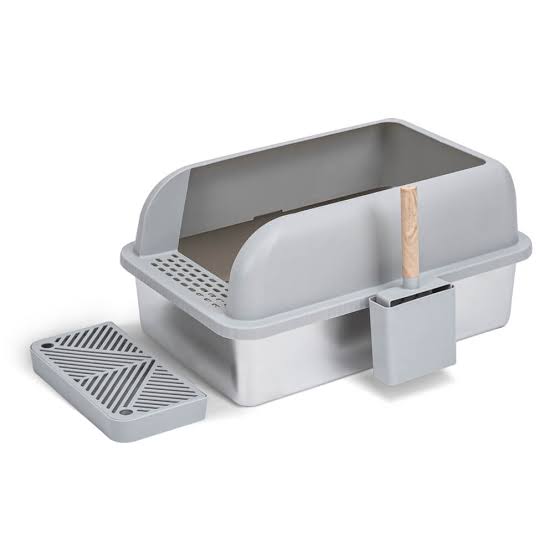 Stainless Steel Pet Cat Litter Box in Kenya, Semi- Enclosed with Litter Scoop & Holder, Footboard & Non- Slip Feet, Large Size, Anti-Splash/Anti-Slip/Leak-proof