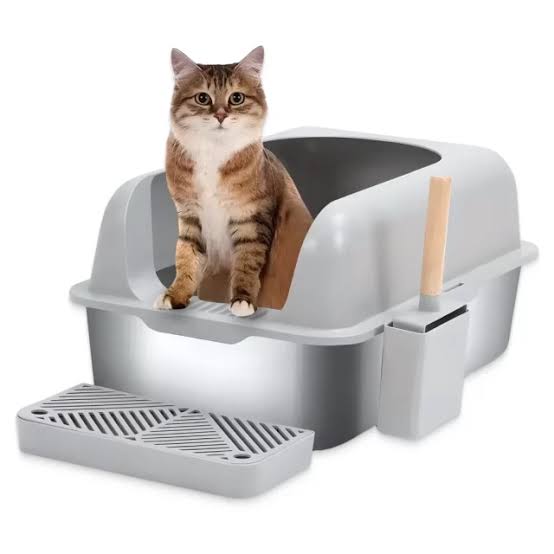 Stainless Steel Pet Cat Litter Box in Kenya, Semi- Enclosed with Litter Scoop & Holder, Footboard & Non- Slip Feet, Large Size, Anti-Splash/Anti-Slip/Leak-proof