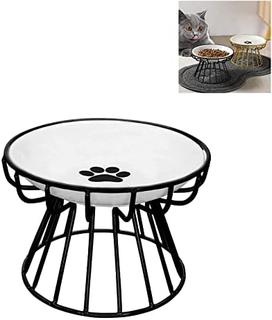 Elevated Pet Food Bowl, Ceramic Bowl with Metal Base Pet Food Bowl - For cats and small dogs