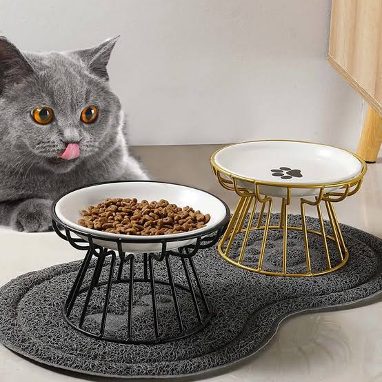 Elevated Pet Food Bowl, Ceramic Bowl with Metal Base Pet Food Bowl - For cats and small dogs