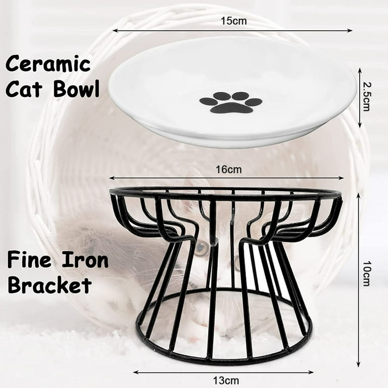 Elevated Pet Food Bowl, Ceramic Bowl with Metal Base Pet Food Bowl - For cats and small dogs