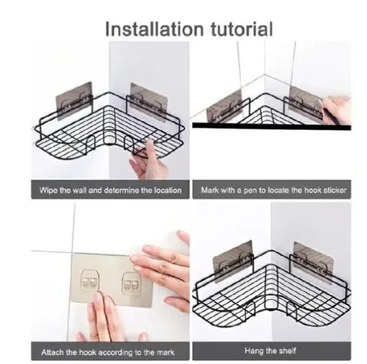 PAFEL Bathroom Shelf Shower Shelves Shampoo Storage Rack Kitchen Storage Holder Punch-Free Wall Mounted Organizer Bathroom Accessories