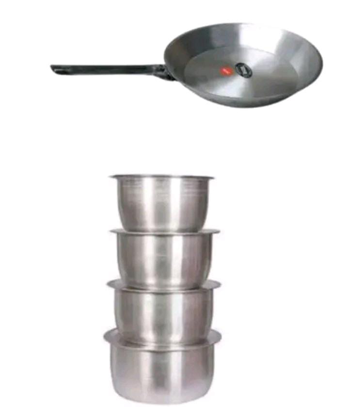 Generic 4Pcs Set Of Stainless Aluminum Sufuria Size 1 2 3 4 plus free frying pan -without Lids