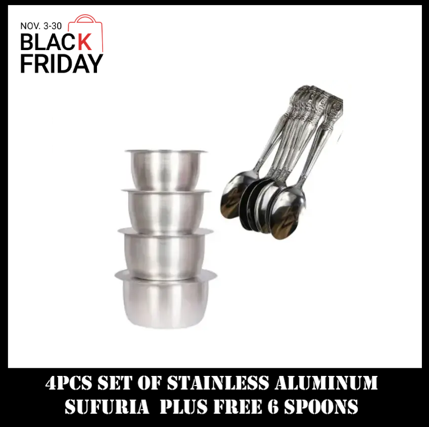 4Pcs Set Of Stainless Aluminum Sufuria cooking sufuria Size 1 2 3 4 plus free 6 spoons -without Lids