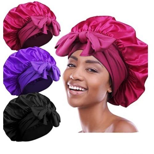 Fashion Satin Bonnet Silk Smooth Sleeping Cap for Women With Adjustable Tie Band