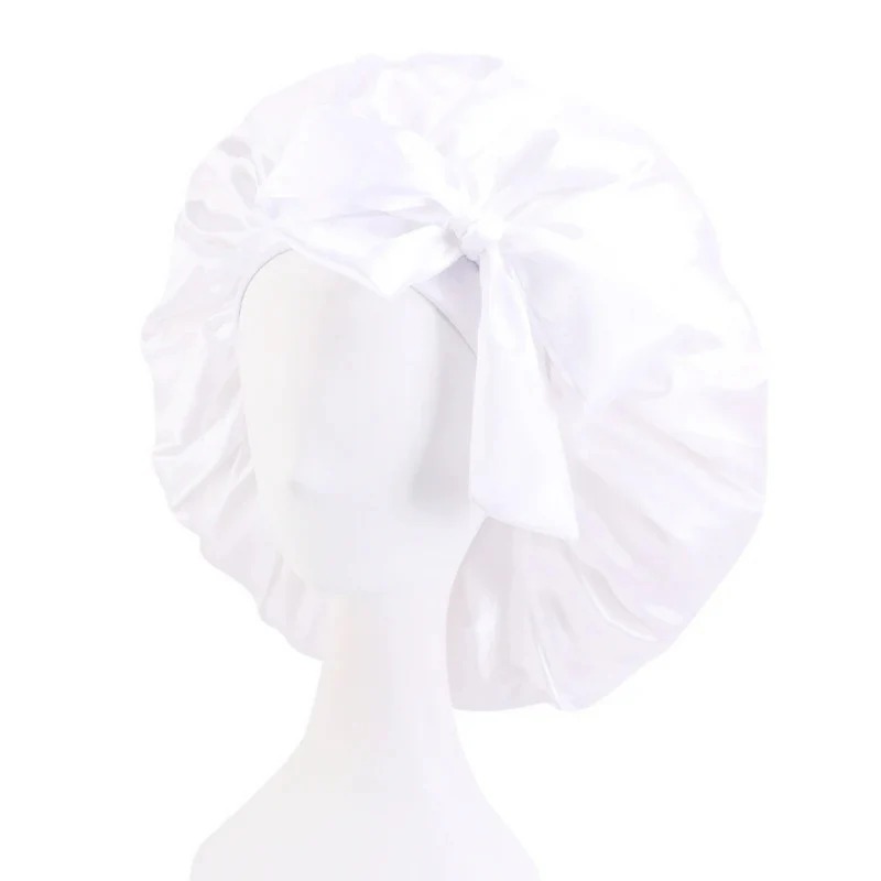 New Large SatinBonnet Silk Night Sleeping Cap Long SatinBonnet With Head Tie Band Bonnet Edge Wrap For Women Curly Braid Hair