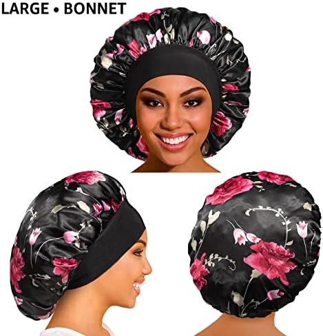Satin Silk Bonnet for Sleeping Women - 1 Pcs Large Long Strap Tie Band Adjustable Sleep Night Shower Cap Hair Bonnet Wrap for Men Reusable,  With Wide Stretch Ties Long Hair Care Women Night Sleep Hat