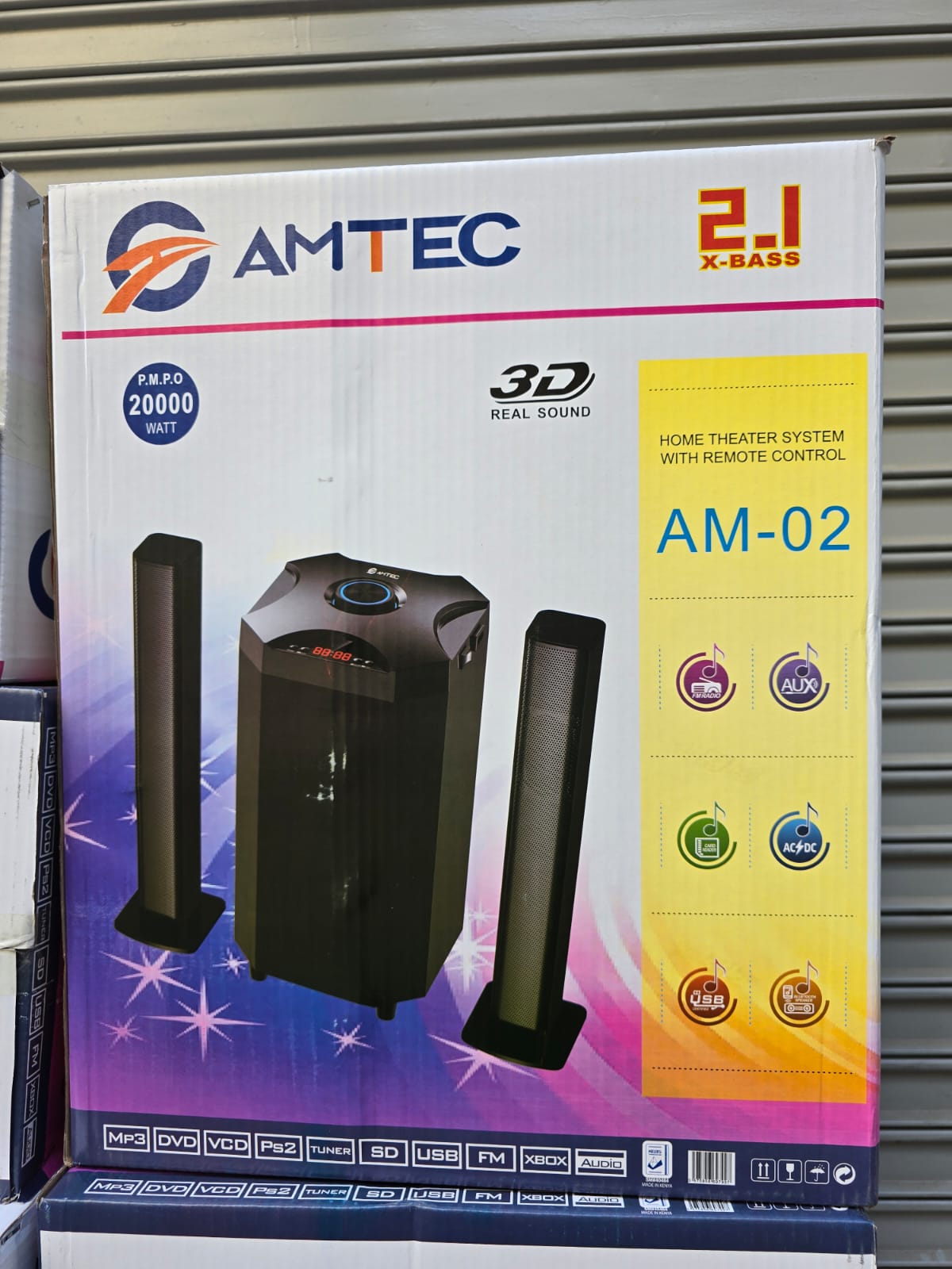 🎶 AMTEC AM-02 2.1 X-Bass Home Theater System – 20,000W PMPO, 3D Surround Sound, Bluetooth, USB, SD, FM, AUX, Remote Control for Ultimate Audio Experience 🎧
