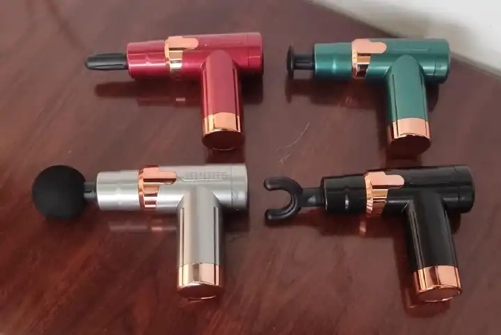 💆‍♂️ Massage Gun – 6-Speed, 4 Head Options, Rechargeable, Deep Tissue Relief, Available in 4 Colors with Golden Ring ✨