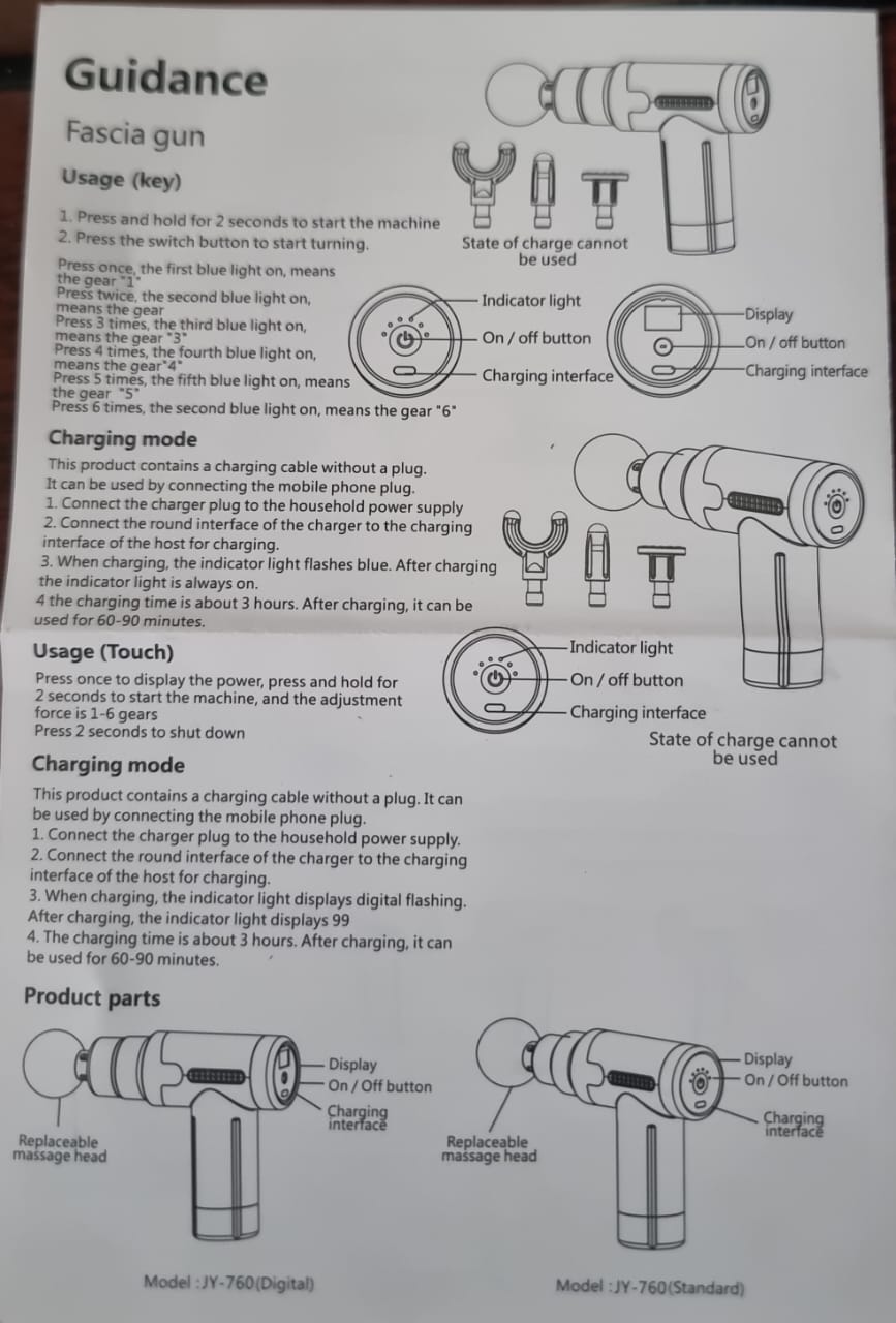💆‍♂️ Massage Gun – 6-Speed, 4 Head Options, Rechargeable, Deep Tissue Relief, Available in 4 Colors with Golden Ring ✨