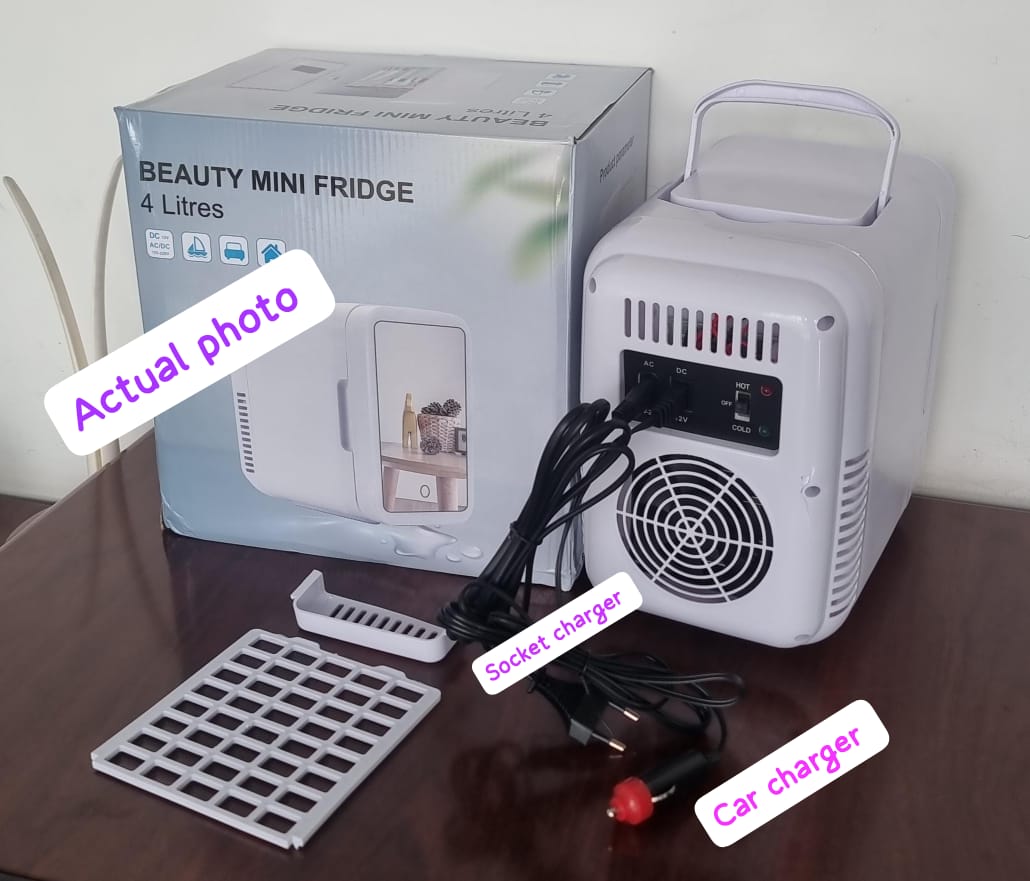 🔥 4L Portable Beauty Mini Fridge with Mirror – Dual Power for Car & Home – Skincare, Makeup & Drinks Cooler! 🔥
