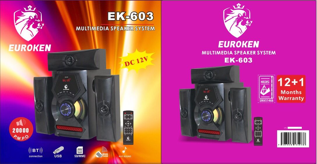 🎶🔥 EUROKEN EK-603 3-1 Multimedia Speaker System | 20000W PMPO Powerful Sound, Bluetooth, USB/SD/FM Connectivity, DC 12V - Premium Audio for Home Entertainment 🎶🔥