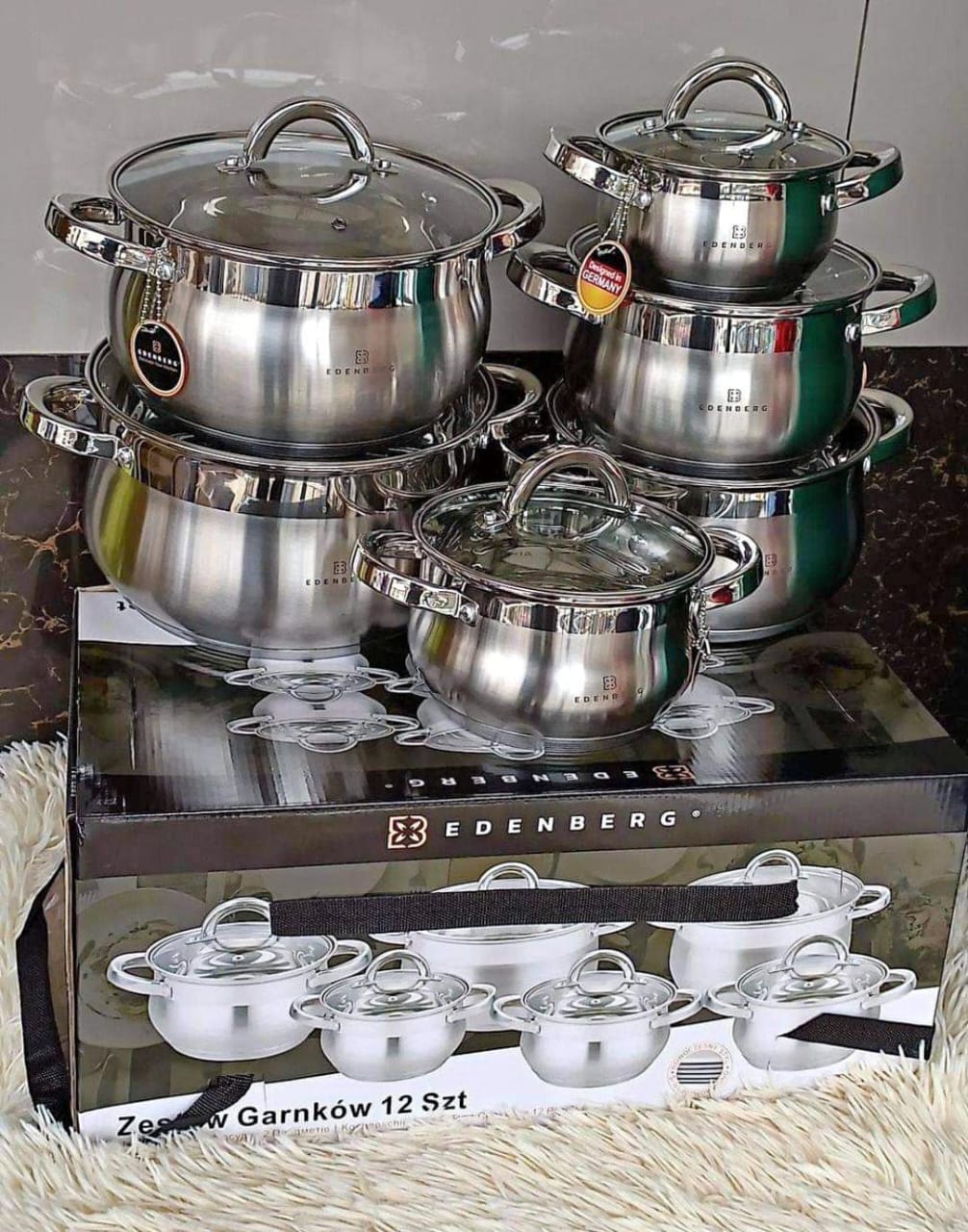Edenberg 12-Piece Stainless Steel Cookware Set with Glass Lids