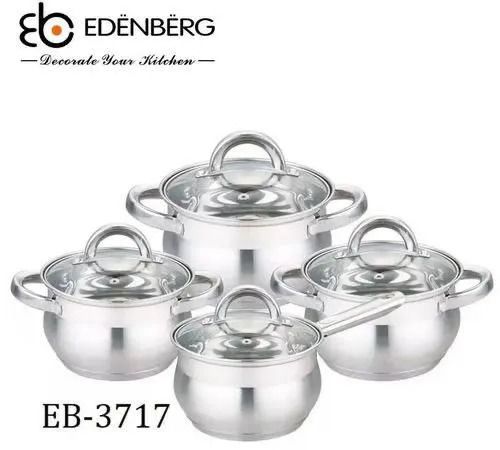 🍲🥄 Edenberg 8-Piece Stainless Steel Cookware Set 🍳🔥 – Elegant Cooking Pots with Glass Lids for All Stovetops 💎✨