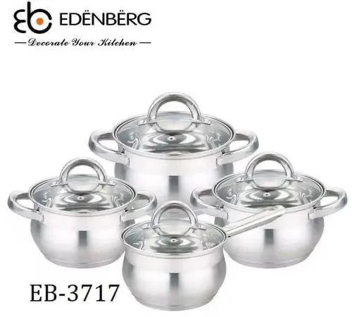 🍲🥄 Edenberg 8-Piece Stainless Steel Cookware Set 🍳🔥 – Elegant Cooking Pots with Glass Lids for All Stovetops 💎✨