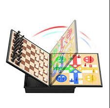 2  in 1 Board Game Contains:Chess +Ludo Small Magnetic Checkers Board Game Set Travel Game Road and Flight Trip Essentials Magnetic Travel Chess Checkers for Trip Camping Activities Party Game .