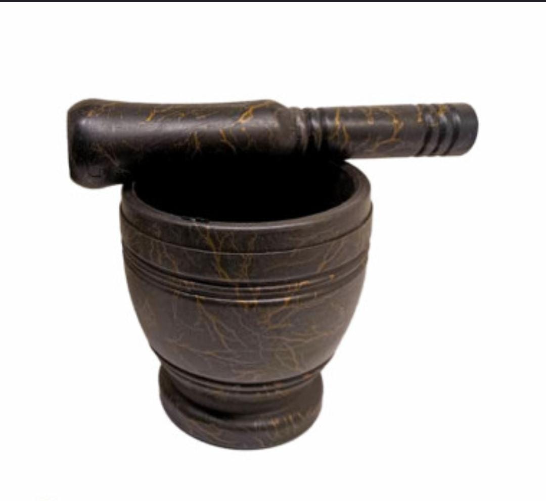 Black marble design pestle and mortar, spice grinder, herbs grinder, ginger and turmeric grinder. Kitchen spice grinder