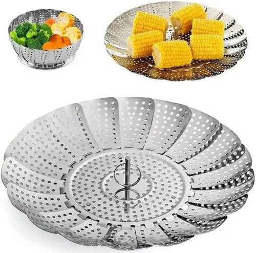 Stainless Steel Steamer Basket/Vegetable Steamer, Food Basket ,Bowl Cooker, Strainer ,Mesh Dish Folding , Kindly watch video