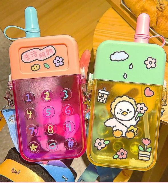 500ml Mobile Phone Shaped Water Bottle Adjustable Shoulder Straps for Kids and teenagers,