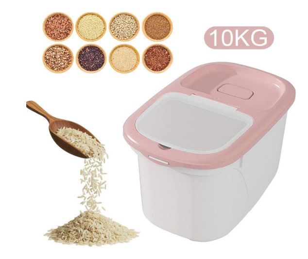 Basage Rice Storage Container, 10KG/22Lbs /5kg Airtight Rice Sealed Box with BPA Free Plastic and Insert-Proof Box, Dry Food Storage Containers Pink