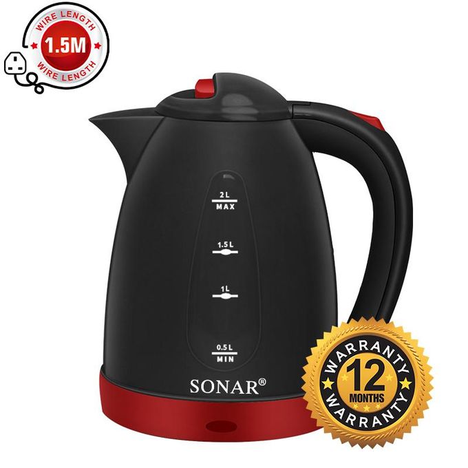 Sonar 2L Cordless Electric Kettle ,1500W Energy Efficient , 1 .5m Power Cord 12 Month waranty