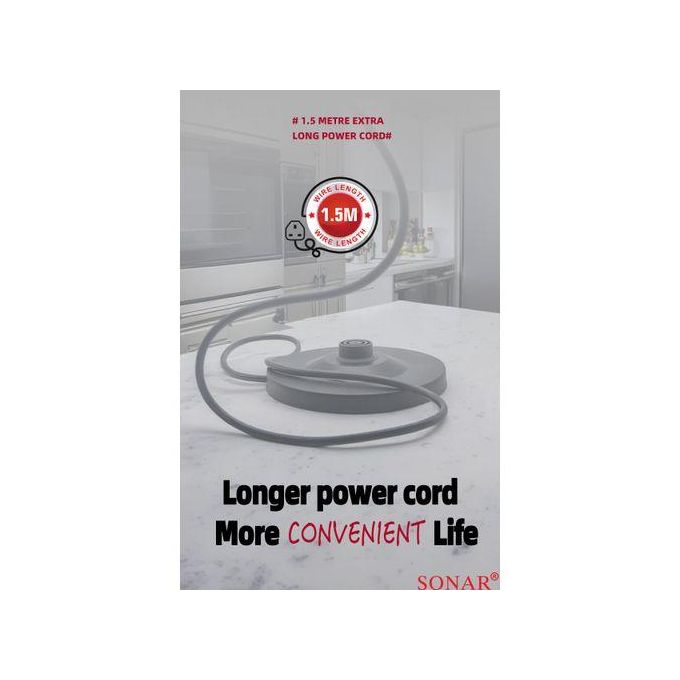 Sonar Stainless Steel 1.8Ltr Electric Kettle,1.5m Power Cord,1500W Fast Boil