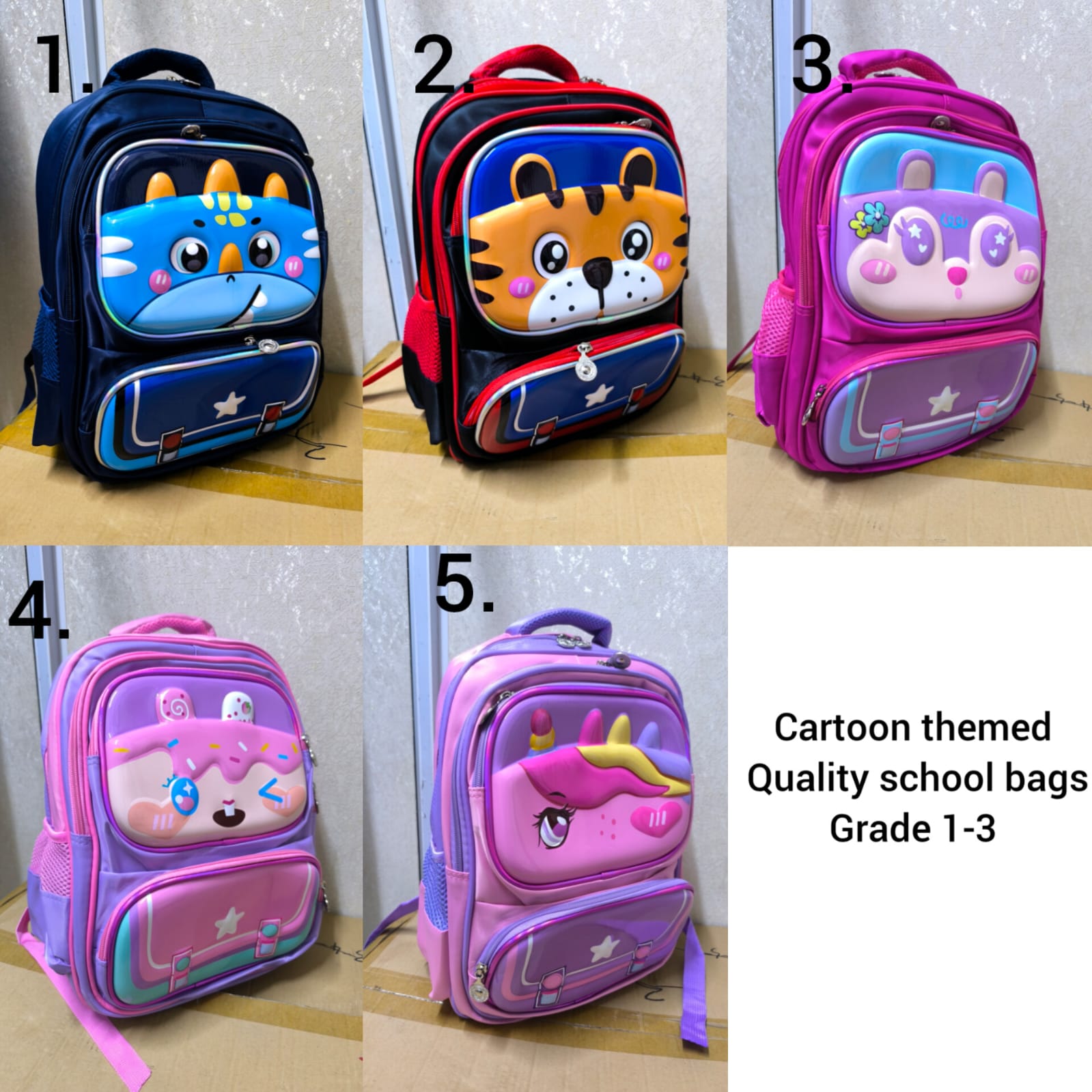 Cartoon Themed Kids Back Pack For Both Boys & Girls, Type: Back pack▪ Material: Oxford▪ Closure: zipper▪ Suitable for grade 1-3.