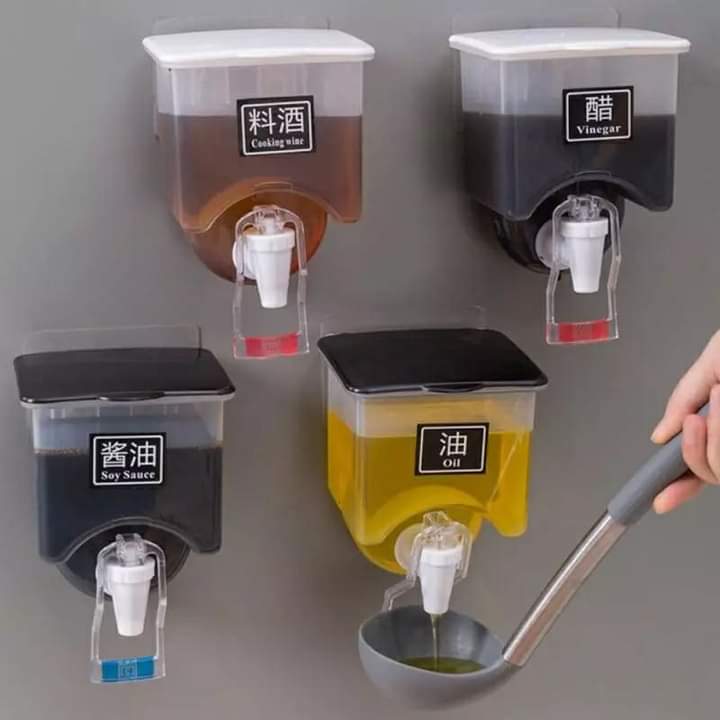 Wall Mounted 750mL Oil / Liquids Dispenser with tap and a lid that can hold weights now available reduced price Comes with adhesive sticker and 4 sticker labels- KINDLY WATCH VIDEO