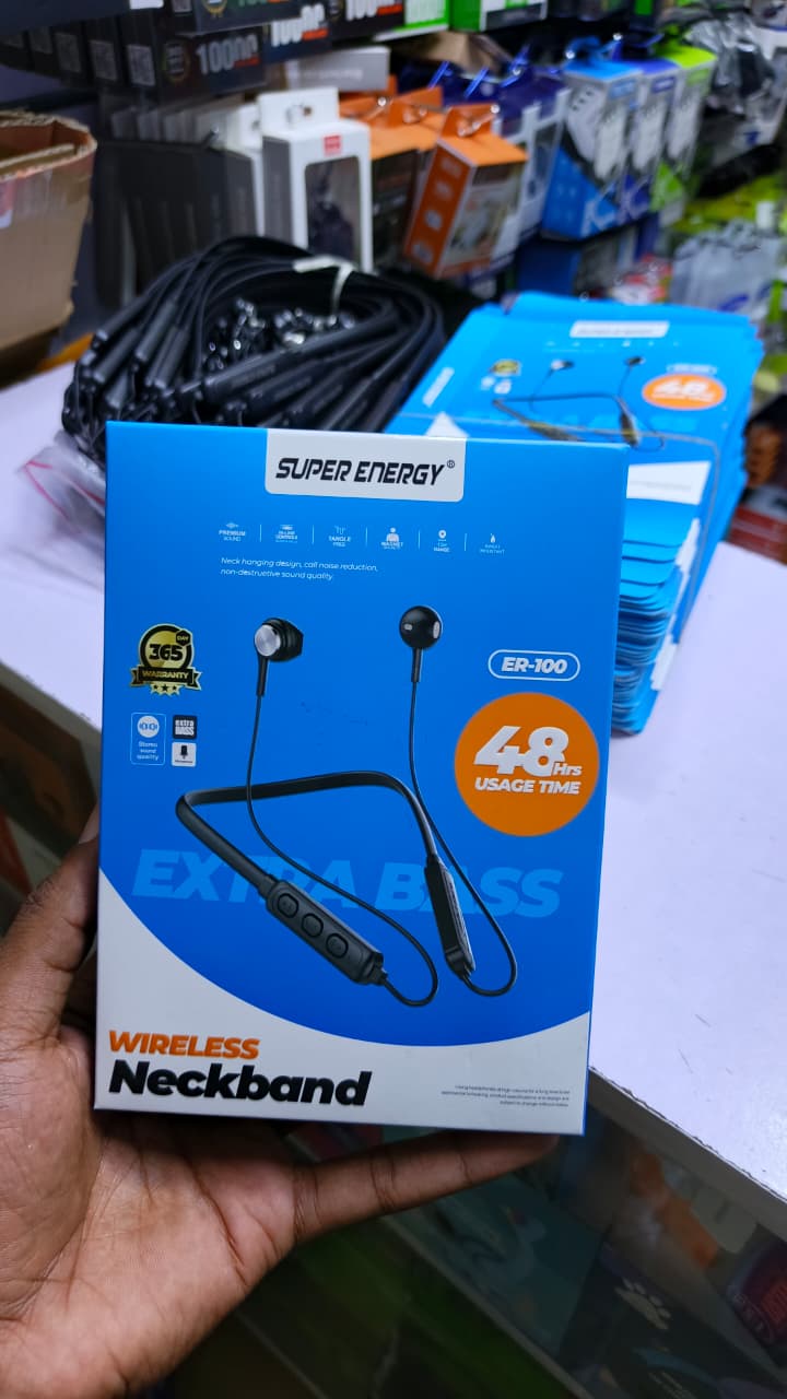 Super Energy Neckband ER: Crystal-Clear Calls, Noise Cancellation, & Retractable Fit for All-Day Use.- Perfect for Workouts & Travel