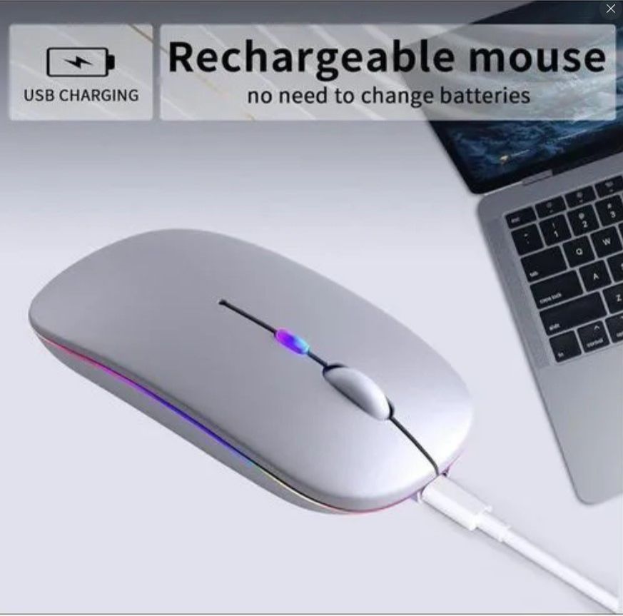 Wireless Rechargeable Bluetooth Mouse Silent Click, Adjustable DPI, Slim Ergonomic Design, USB Receiver, Long Battery Life, Fast Charging, Smooth Precise Control
