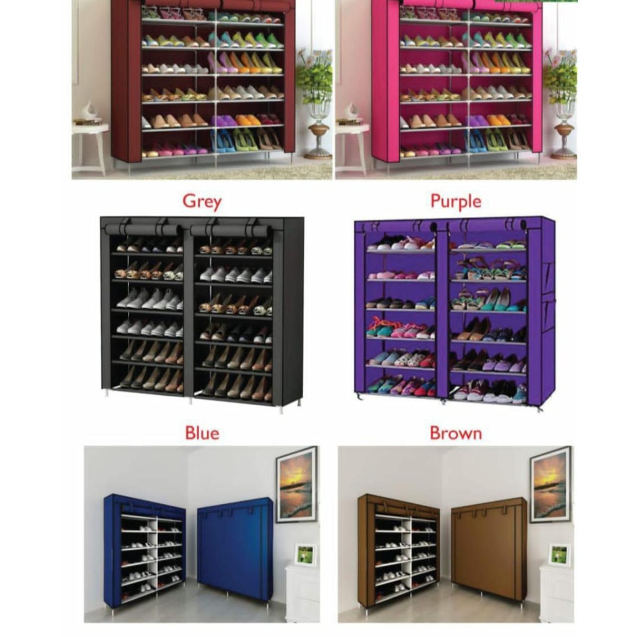 Jaza Keja 6 Tier Shoe Rack Storage Organizer 36 Pairs Portable Double Row Dustproof Cover Non-Woven Shoe Storage Cabinet